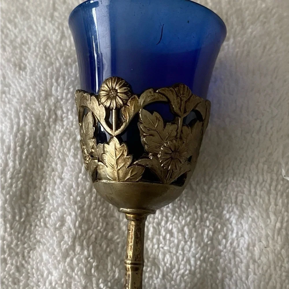 🌸Cobalt Blue Glass Silverplated Cordial Glass  Set💙